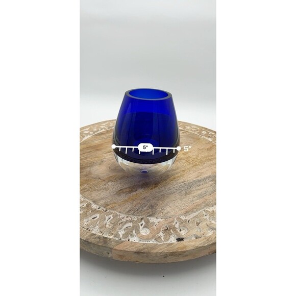 Krosno Art Glass Cobalt Blue & Clear Dual Use Small Arrangement Bud Vase Poland - Picture 7 of 8